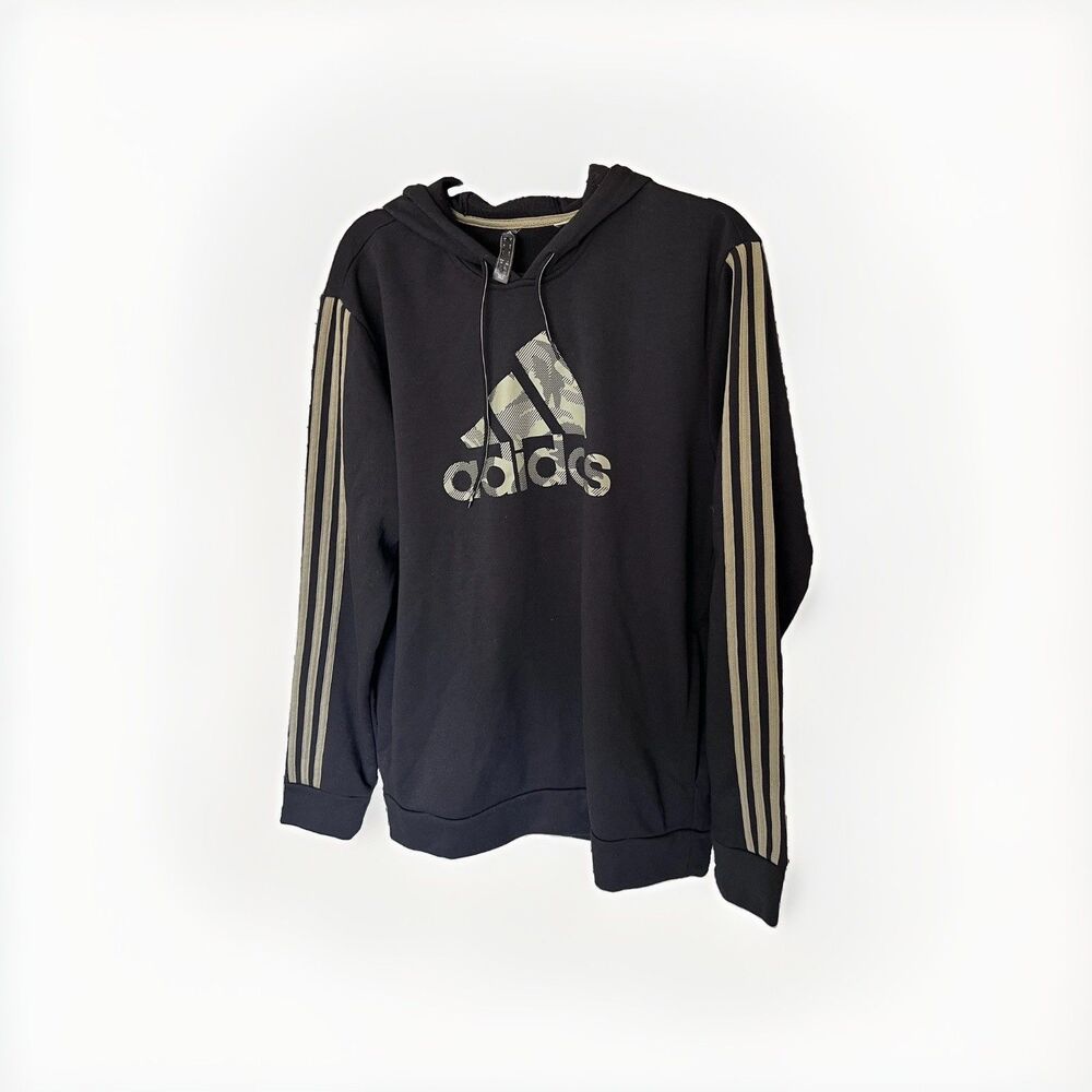 Adidas Men's Essentials Camo Badge of Sport 3-Stripes Hoodie Black Size Large
